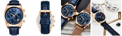 Stuhrling Men's Quartz Chronograph Date Blue Alligator Embossed Genuine Leather Strap Watch 44mm